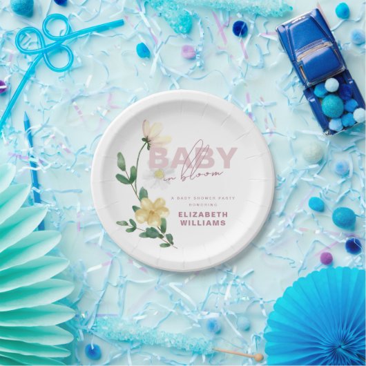  chique wilde bloemen in Bloom Baby shower Papieren Bordje (Feest)