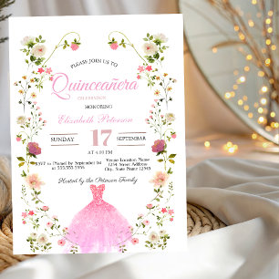 Chique wilde bloemen kleden je foto Quinceañera  Kaart