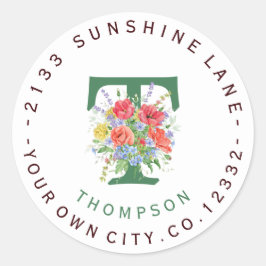 Chique Wilde Bloemen Monogram Cirkelvormig Adresla Ronde Sticker