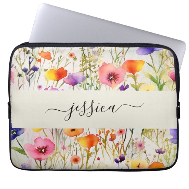 Chique wilde bloemen patroon laptop sleeve (Voorkant)
