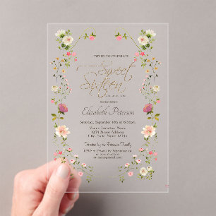 Chique Wilde Bloemen Sweet 16 Acryl Uitnodigingen