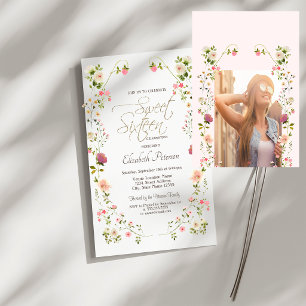 Chique Wilde Bloemen Uw Foto Sweet 16 Kaart