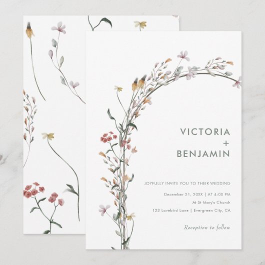 Chique Wildflower Arch Minimale Eenvoudige Moderne Kaart (Voorkant / Achterkant)