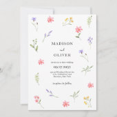 Chique Wildflower Floral Foliage Waterverf Bruilof Kaart (Voorkant)