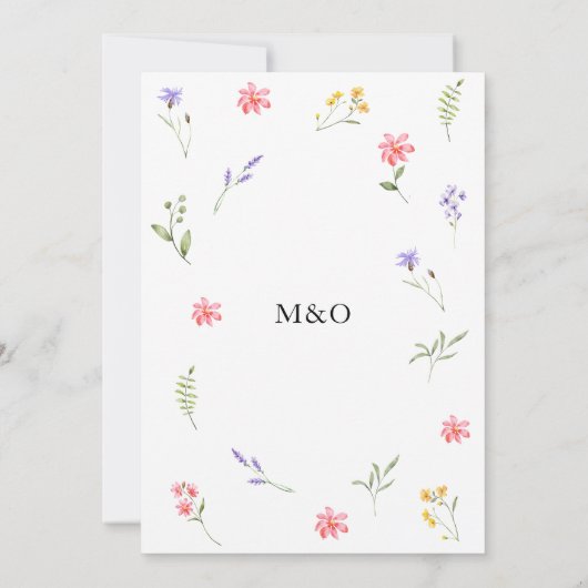 Chique Wildflower Floral Foliage Waterverf Bruilof Kaart (Achterkant)