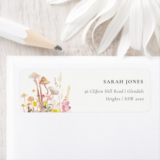 Chique Wildflower Mushroom Herfst Botanische Adres Etiket (Insitu)