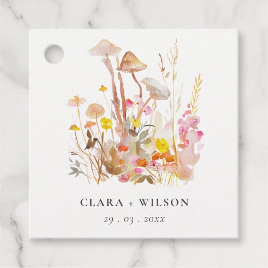 Chique Wildflower Mushroom Herfst Botanische bruil Bedankjes Labels (Voorkant)