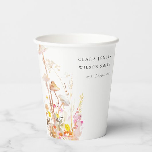 Chique Wildflower Mushroom Herfst Botanische bruil Papieren Bekers (Achterkant)