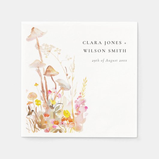 Chique Wildflower Mushroom Herfst Botanische bruil Servet (Voorkant)