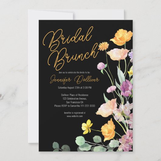 Chique Wildflower Script Bridal Brunch Uitnodiging (Voorkant)