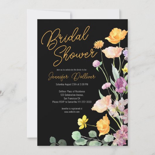 Chique Wildflower Script Bruids Douche Uitnodiging (Voorkant)