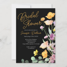 Chique Wildflower Script Bruids Douche Uitnodiging