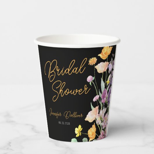 Chique Wildflower Script-Vrijgezellenfeest Papieren Bekers (Achterkant)