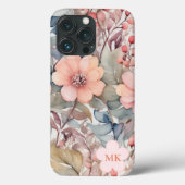 Chique  Wildflower Waterverf Monogram Naam Case-Mate iPhone Case (Achterkant)