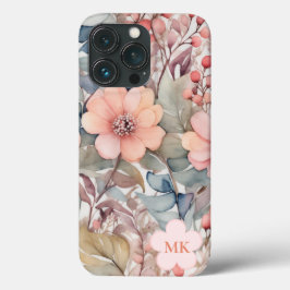 Chique  Wildflower Waterverf Monogram Naam Case-Mate iPhone Case