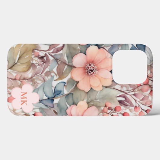 Chique  Wildflower Waterverf Monogram Naam Case-Mate iPhone Case (Achterkant (horizontaal))
