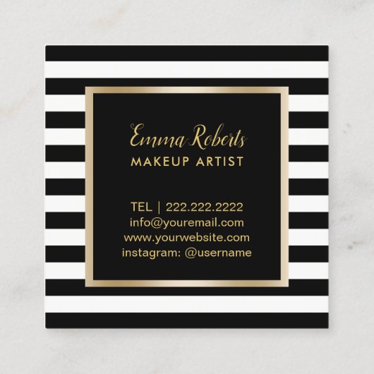 Chique wimpers & lippen Moderne zwarte strepen sal Vierkante Visitekaartje (Achterkant)