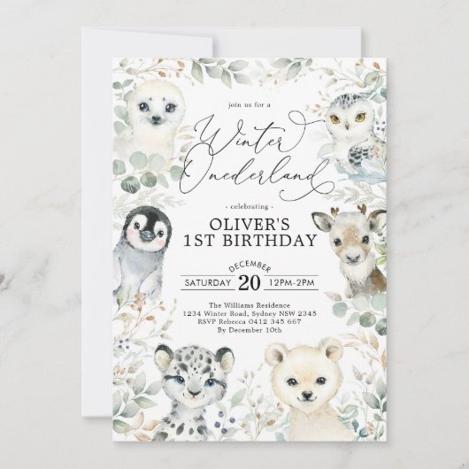 Chique Winter Arctische Dieren Onederland 1e Verja Kaart (Voorkant)