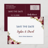 Chique Winter Bourgondië Marsala Bloemen SAVE THE  Aankondigingskaart (Voorkant / Achterkant)