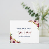 Chique Winter Bourgondië Marsala Bloemen SAVE THE  Aankondigingskaart (Staand voorkant)