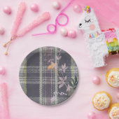 Chique Winter Check Floral Plaid Boerderij Papieren Bordje (Feest)