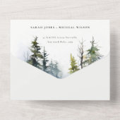 Chique winter dennenbomen Sneeuw Landschap Bruilof All In One Uitnodiging (Achterkant)