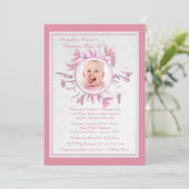 Chique winter religieuze foto uitnodiging roze (Staand voorkant)