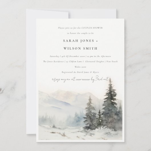 Chique winter sneeuw berg landschap koppels douche kaart (Voorkant)