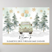 Chique Winter Vakantie Drive Thru Baby Shower Para Poster (Voorkant)