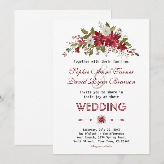 Chique winterhuwelijk met poinsettia kaart (Voorkant / Achterkant)