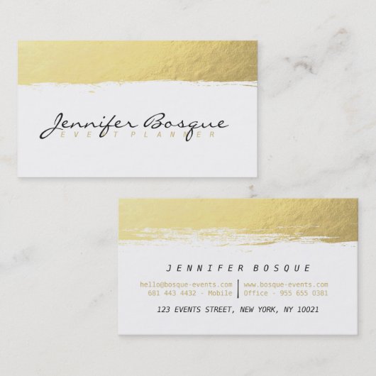 Chique wit en goud faux folie moderne penseelstree visitekaartje (Voorkant / Achterkant)