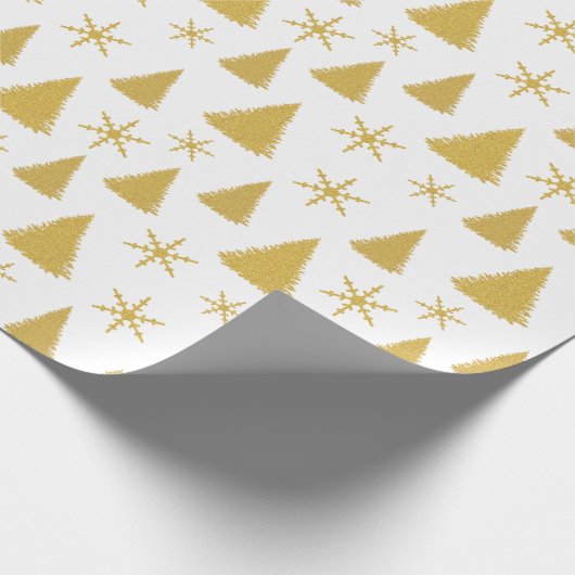 Chique wit en goud Glitter Kerstboom Patroon Cadeaupapier (Hoek)