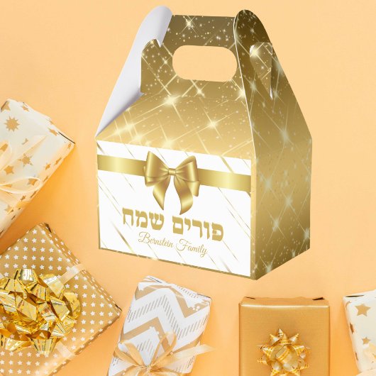 Chique wit en goud Hebreeuws Purim Bedankdoosjes