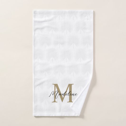 Chique wit goud anahaw blad script monogram bad handdoek (Handdoek)