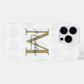 Chique wit goud anahaw blad script monogram iPhone hoesje (Achterkant horizontaal)