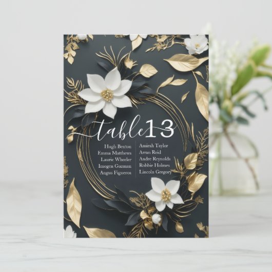 Chique wit goud bloemenkrans bruiloft tafel nummer (Staand voorkant)