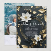 Chique wit goud bloemenkrans foto bruiloft brunch kaart (Voorkant / Achterkant)