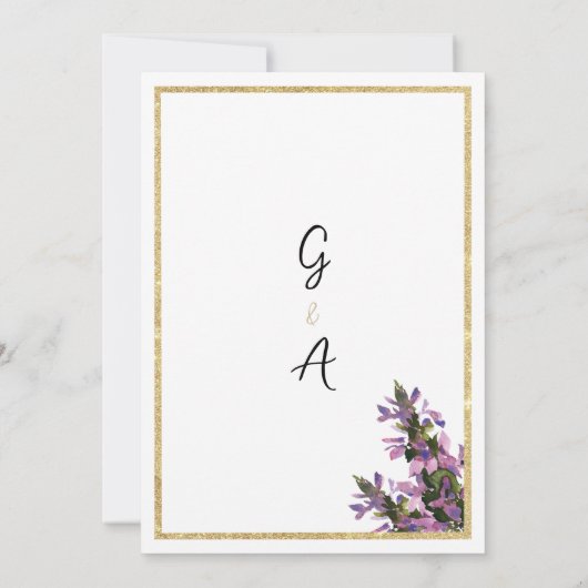 Chique wit goud paarse roze groene bloemenbruiloft kaart (Achterkant)