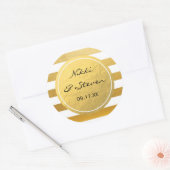 Chique wit & goudfolie Gestreepte Elegante Sticker (Envelop)