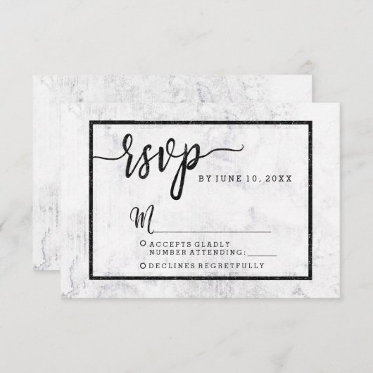 Chique Wit & Grijs Marmer Bruiloft RSVP Reactie (Voorkant / Achterkant)