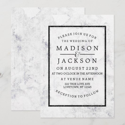 Chique wit & grijs marmer bruiloft uitnodigingen (Voorkant / Achterkant)
