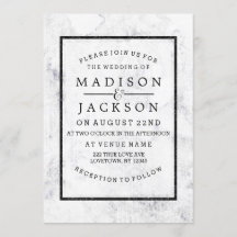 Chique wit & grijs marmer bruiloft uitnodigingen
