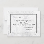 Chique wit & grijs marmer zal je mijn bruidsmeisje kaart (Achterkant)