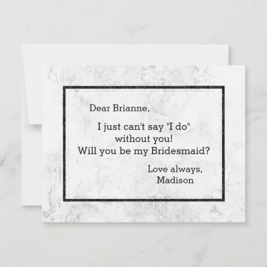 Chique wit & grijs marmer zal je mijn bruidsmeisje kaart (Achterkant)