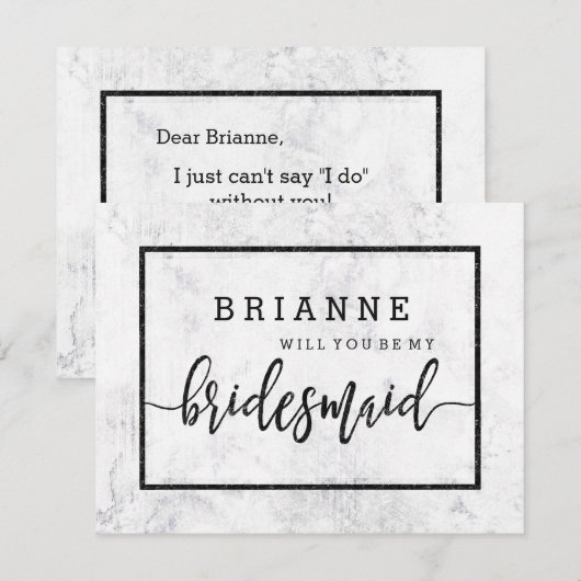 Chique wit & grijs marmer zal je mijn bruidsmeisje kaart (Voorkant / Achterkant)