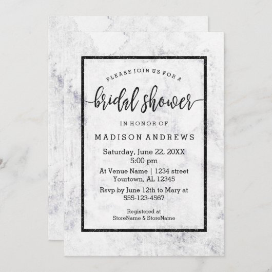 Chique wit & grijs marmeren bruids douche uitnodig kaart (Voorkant / Achterkant)