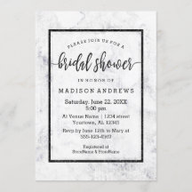 Chique wit & grijs marmeren bruids douche uitnodig