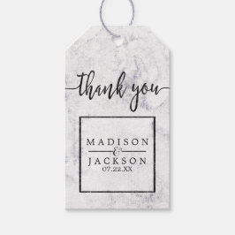 Chique wit & grijs marmeren bruiloft dank u cadeaulabel