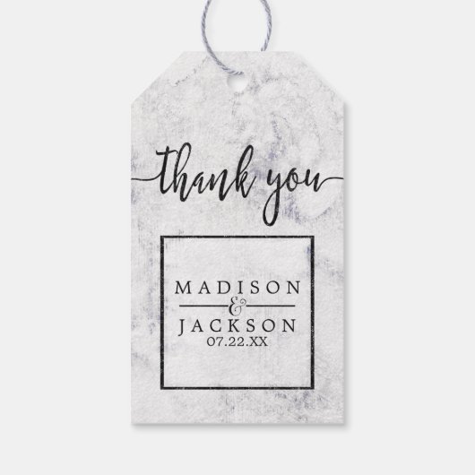 Chique wit & grijs marmeren bruiloft dank u cadeaulabel (Achterkant)