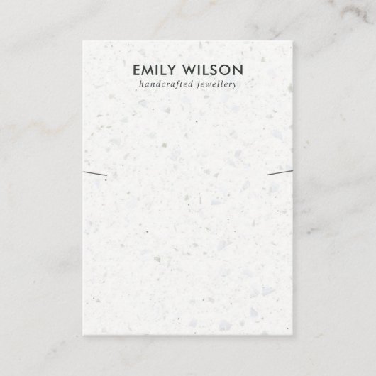 CHIQUE WIT GRIJS TERRAZZO KETTING ARMBAND DISPLAY VISITEKAARTJE (Voorkant)